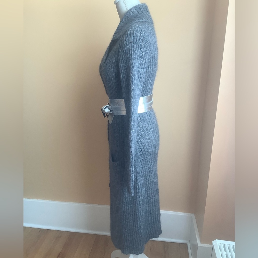 MODA INTERNATIONAL Vintage Mohair Blend Ribbed Duster Cardigan Gray M - Picture 3 of 14